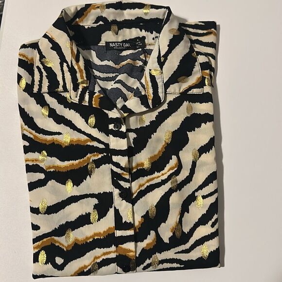 Nasty Gal You Herd Me Oversized Long Zebra Blouse Size 8 - Picture 5 of 6